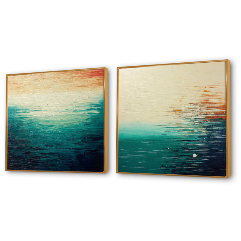 Minimaliste Essence Beach I - Ensemble de 2 décorations murales abstraites minimalistes, Cadre flottant doré