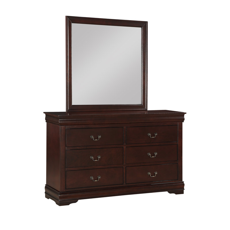 Ensemble de chambre à coucher Julianis, Cherry, 4 Pieces : Mirror, Bed, Dresser, Nightstand, Simple