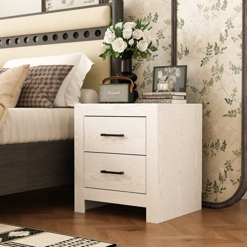 2-Drawer Nightstand With Rustic Style, Beige