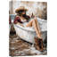 Illustration de style de vie rustique de style «Western Cowgirl Bath with Beer Rustic», impression de giclée sur toile encadrée-126032330-126032323