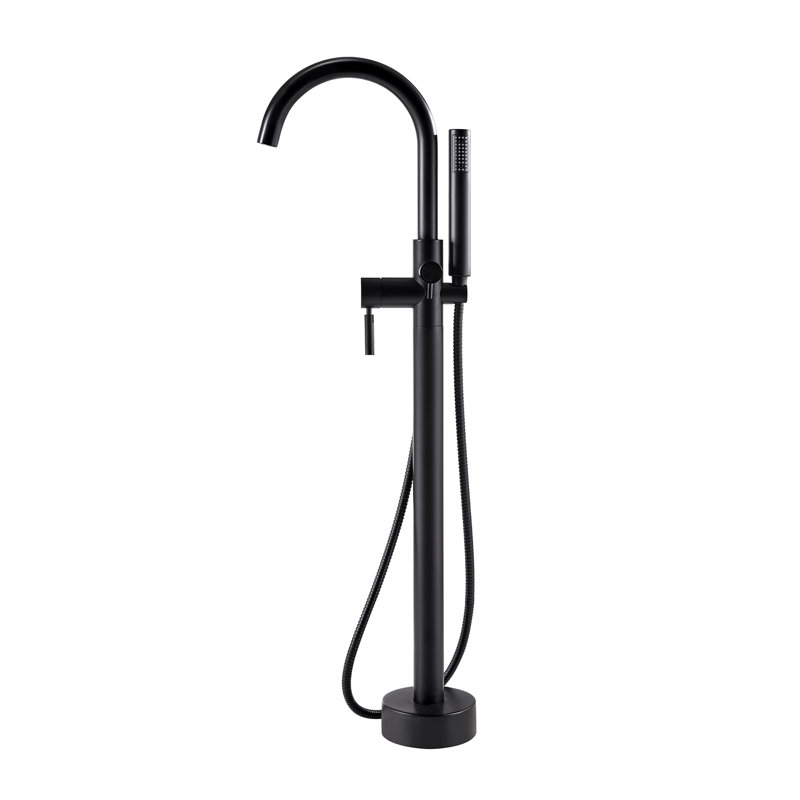 Athena Single-Handle Floor-Mount Roman Tub Faucet with Hand Shower, Matte Black