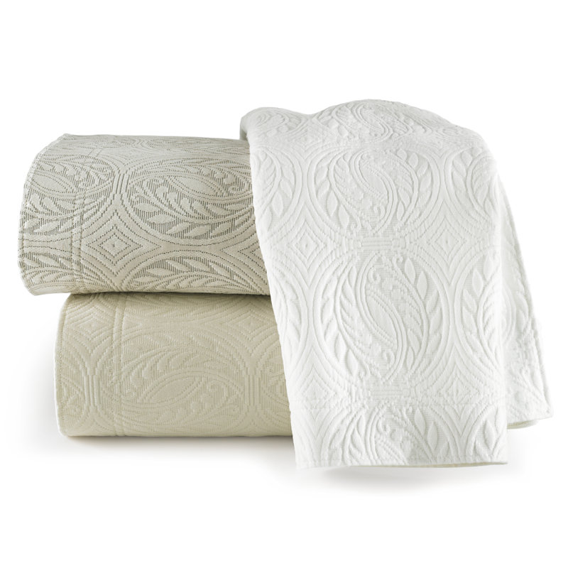 Vienna Floral Cotton Coverlet, California King Coverlet, White
