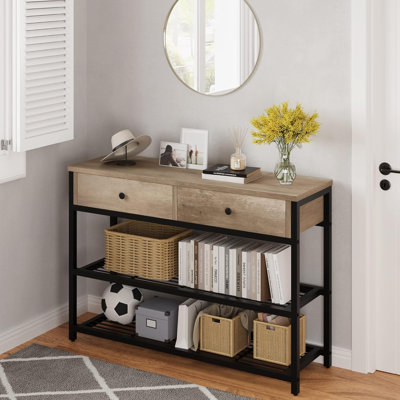 Console, table d'entrée avec 2 tiroirs et 2 étagères à livres ouvertes en filet pour le salon, le couloir et le vestibule