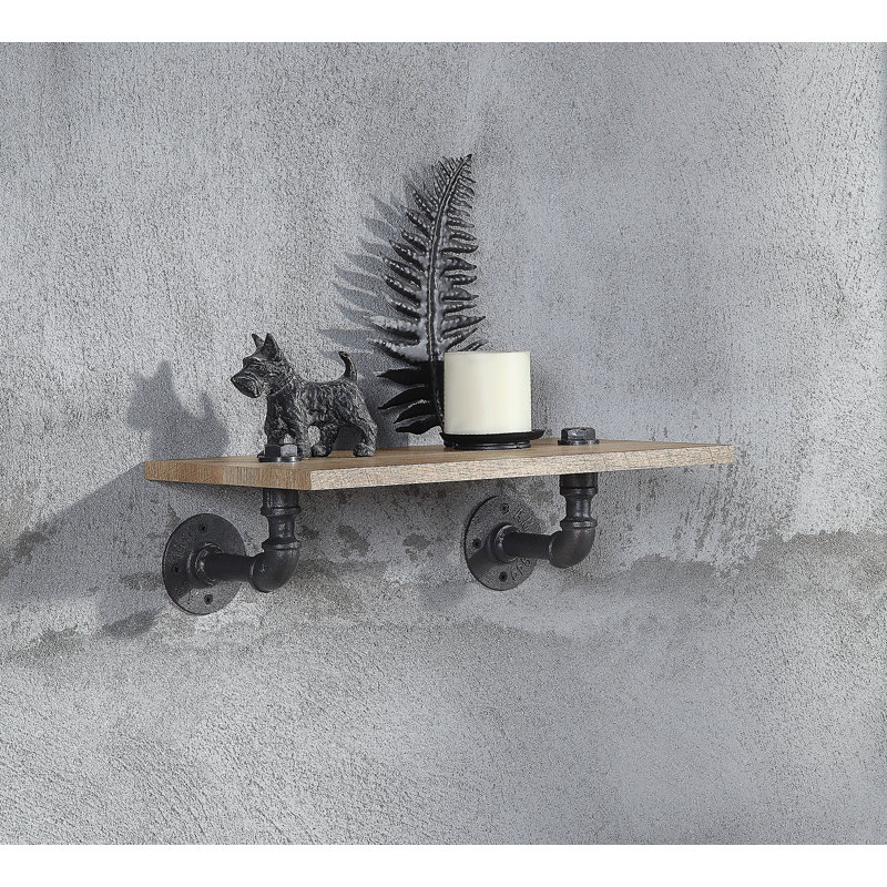 Brantley Oak & Sandy Black Finish Wall Rack, Industrial Style With Metal Frame And Durable MDF Shelves For Modern Decor.