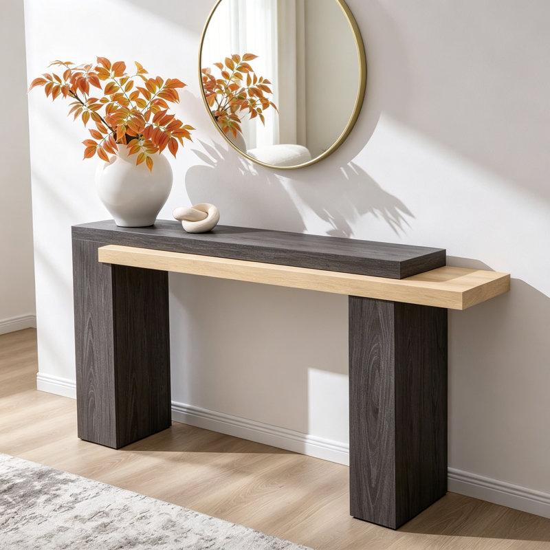 Console Mid-Century moderne, 33.5" H x 78.7" W x 13.8" D, Brown/Black