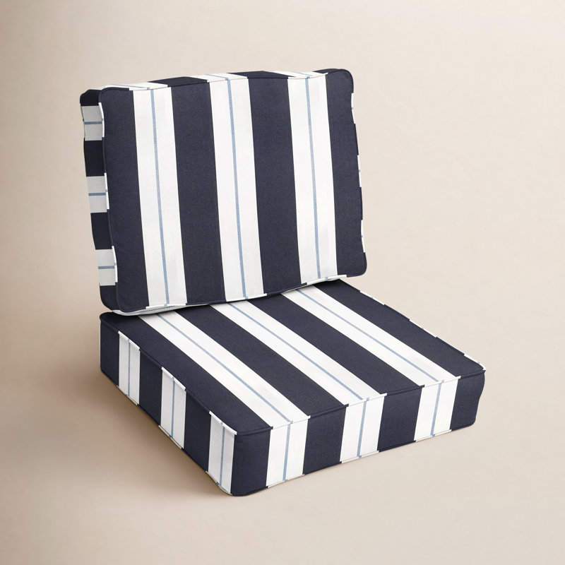 Coussin de siège / dossier rayé intérieur / extérieur Deana Sunbrella, Sunbrella® à rayures bleu marine