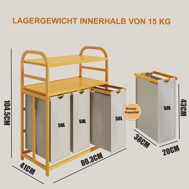 Laundry Sorter, Light Grey/Brown