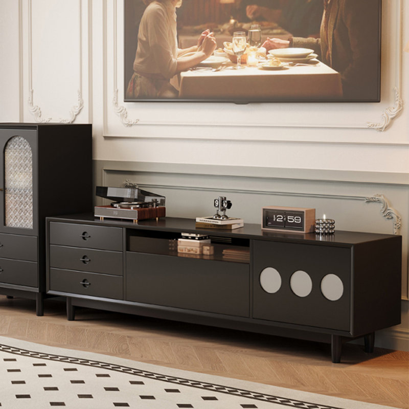 Meuble télé en bois massif pour le salon, H 22 po x L 78,7 po x l 15,7 po, Noir