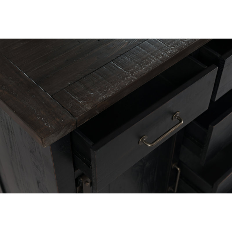 Commode combinée 6 tiroirs en bois massif avec miroir Fairford, Noir