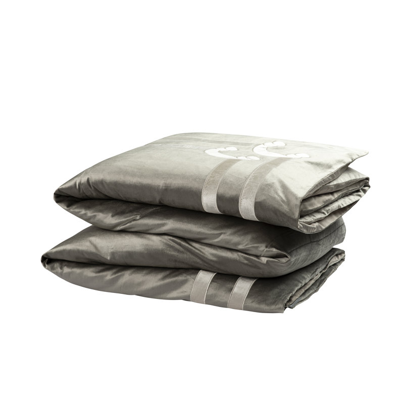Versailles Velvet Duvet Cover, Queen Duvet Cover, Silver/Ivory