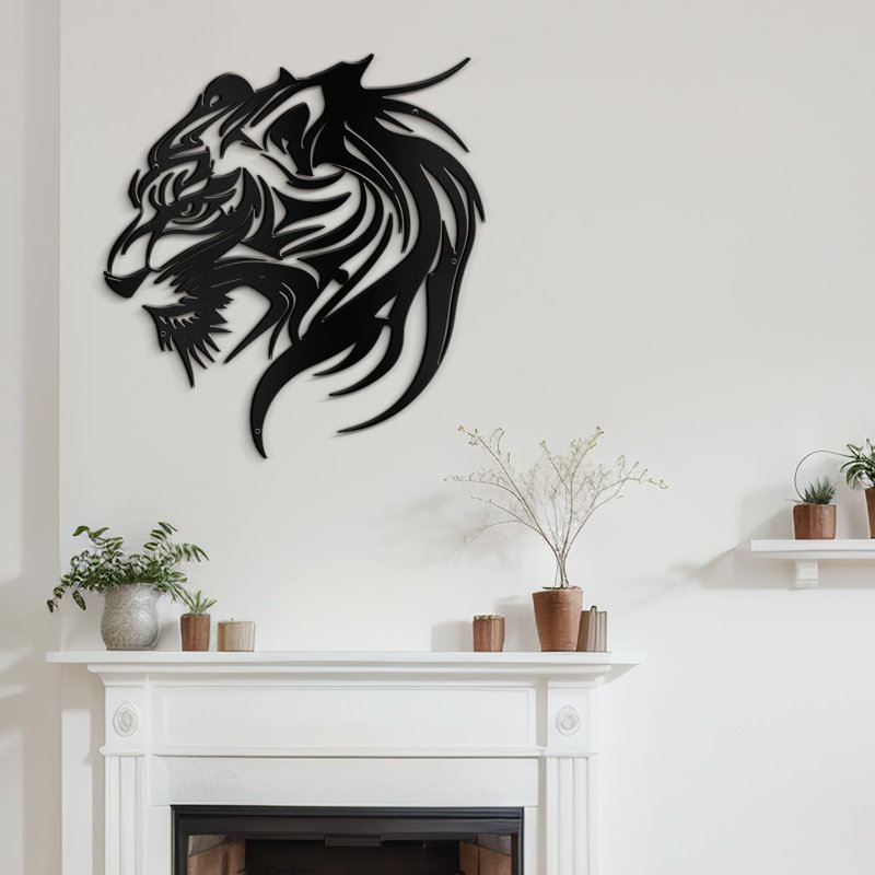 Tigre, animaux, sculpture murale abstraite moderne, décoration murale en métal pour l'extérieur, Noir