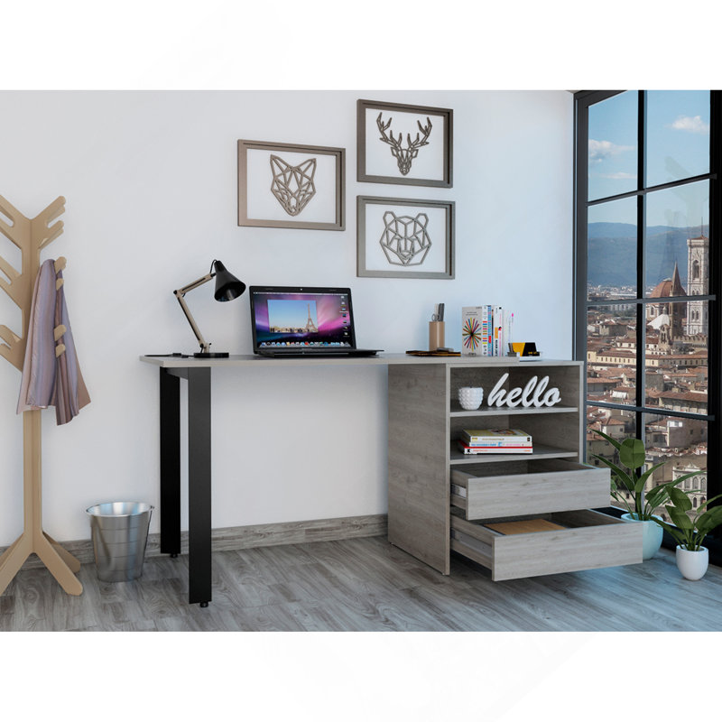 2-Drawer 2-Shelf Writing Desk, Light Gray