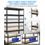  Étagère de rangement robuste en métal à 5 niveaux, support de garage industriel avec tablettes en bois, rangement réglable pour sous-sol, entrepôt, cuisine, bureau, cadre noir