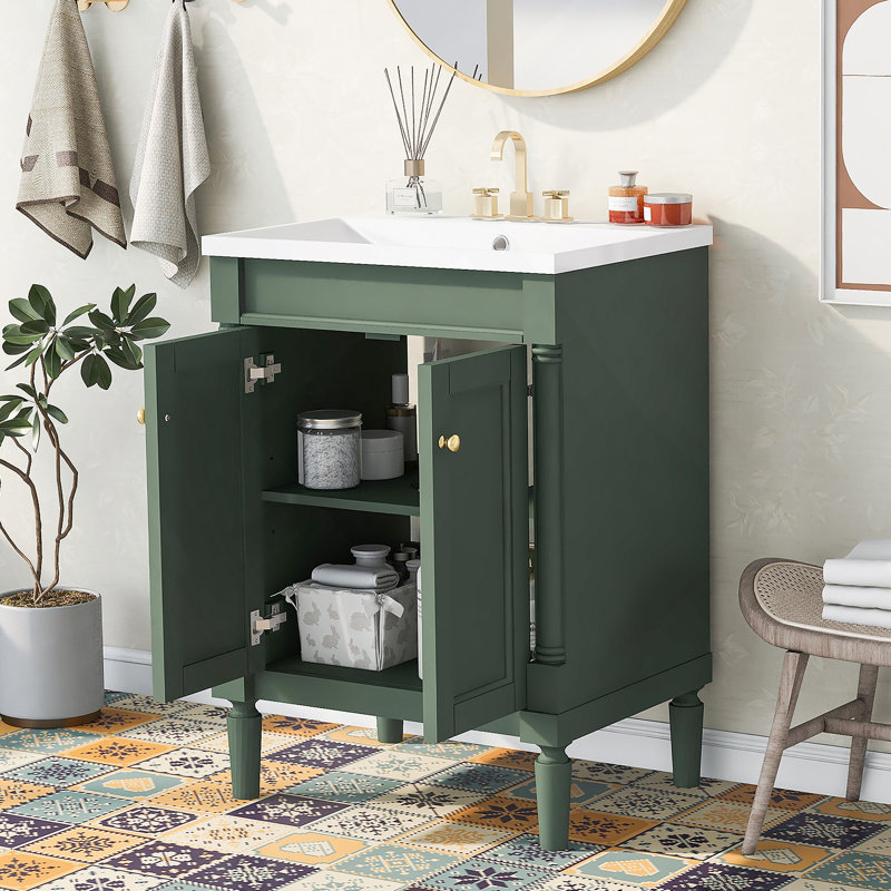 Meuble-lavabo 24 po avec lavabo supérieur, meuble de rangement moderne à 2 niveaux, meuble-lavabo simple, grandes tablettes de rangement (Remplacer SW000102AAF)