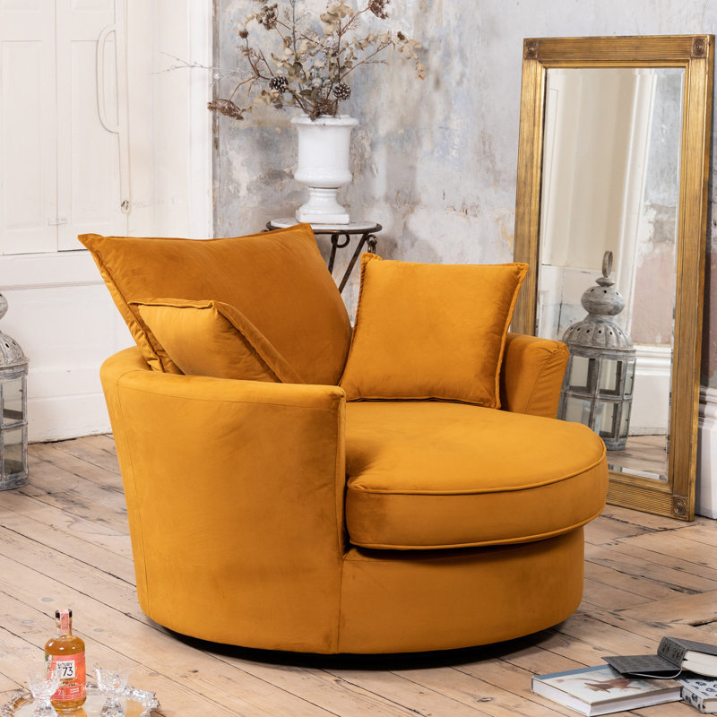 Fayyaz Velvet Swivel Base Cuddle Chair, Orange