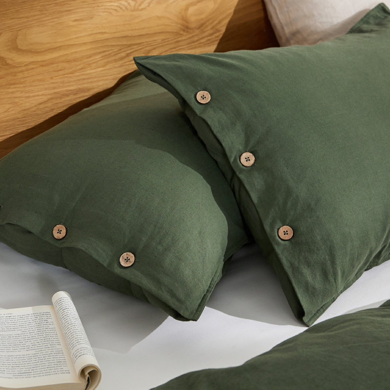 Bedsure Linen Cotton Blend Duvet Cover, PureWoven Cooling & Breathable Bedding Set for Hot Sleepers (Set of 3), Olive Green
