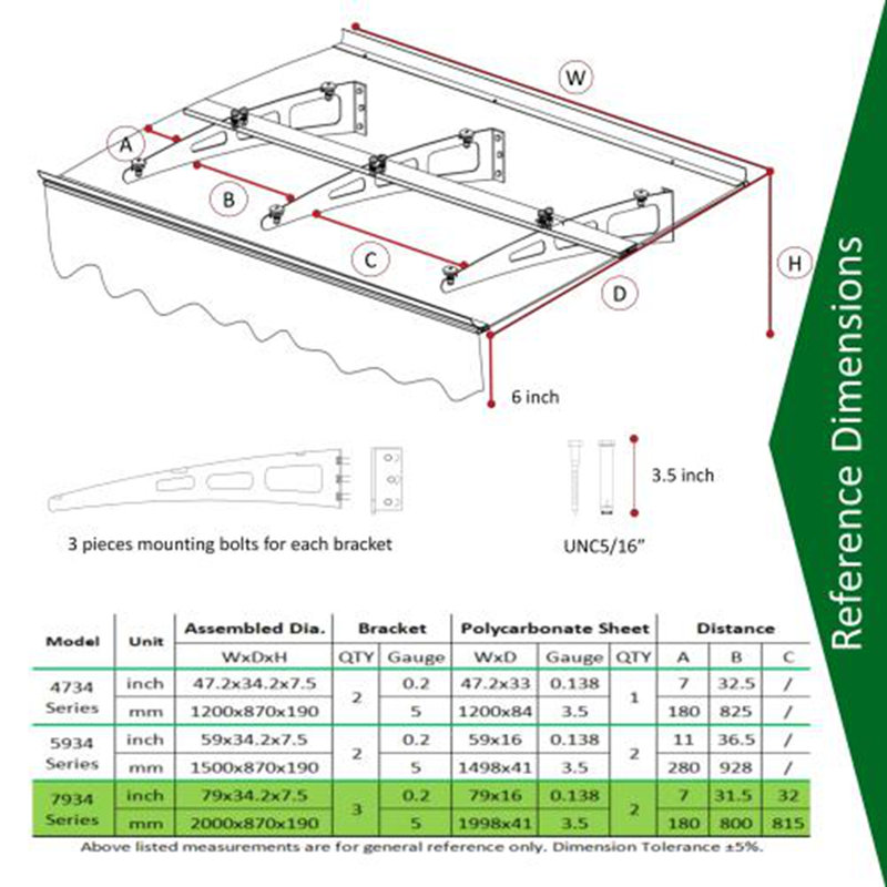 (Conceptual Duplicate Removed) Polycarbonate & Aluminum Door Window Awning Canopy - Masonry Wall Compatible, Silver/Clear
