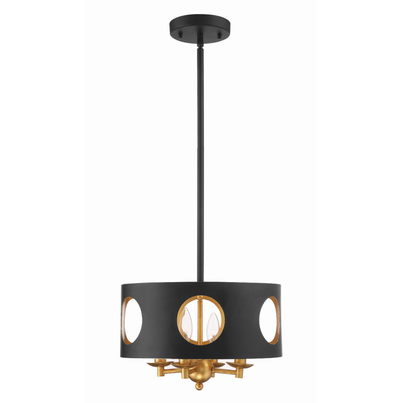 Luminaire tambour suspendu 4 lumières Annabel, Noir mat / Or antique