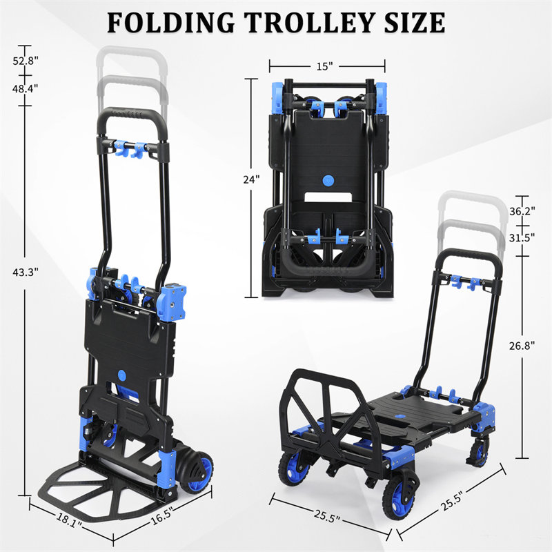 330 lb Chariot à main capacité pliable, Bleu