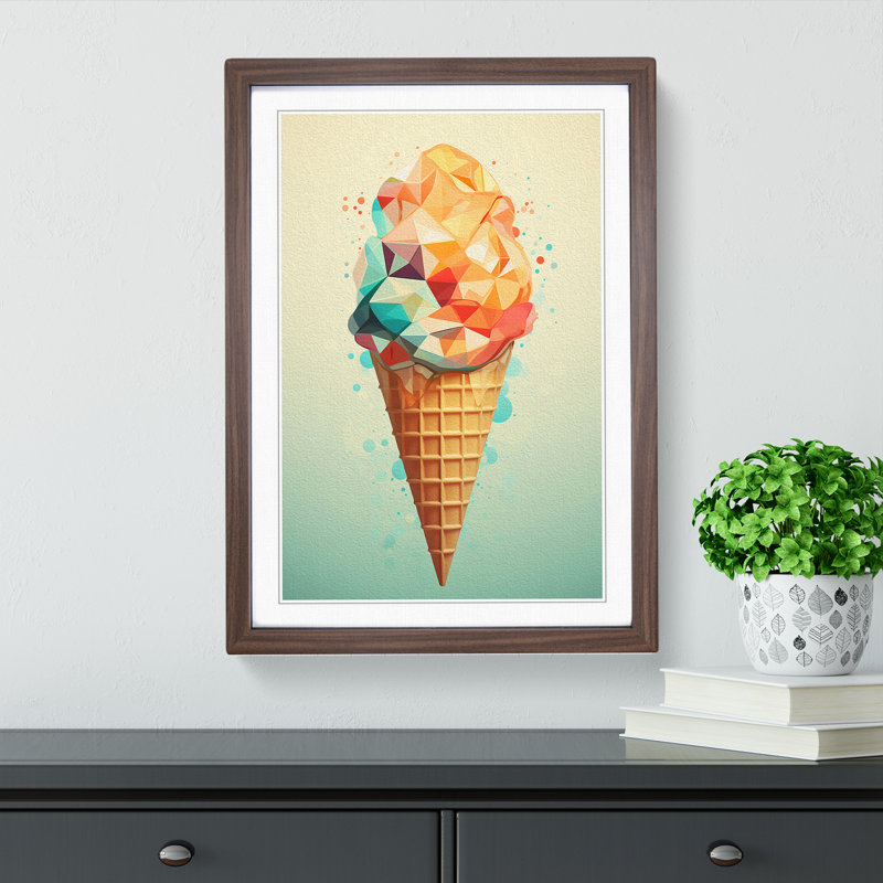 Ice Cream Geometric 1 Piece Single Picture Frame Wall Art, 64cm H x 46cm W x 2cm D, Walnut Framed