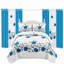 Ensemble de 9 pièces en microfibre bleu cyan à motif floral comprenant un couvre-lit, 2 taies d'oreiller et 6 panneaux de rideaux à œillets filtrant la lumière.-129255426