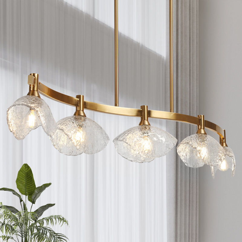 Preesall 5 - Light 44.5'' W Large Texture Glass Linear Kitchen Island Pendant ETL Certified