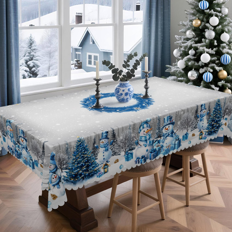 Nappe bleue en polyester lavable Père Noël, L 86,6 po x l 70,8 po