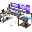 181Cm Rectangular Computer Desk with Power Outlets, L Shaped LED Office Desk with Long Monitor Stand-1137377799