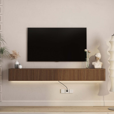 Wall Mounted Floating TV Stand with LED Lights and Power Outlet