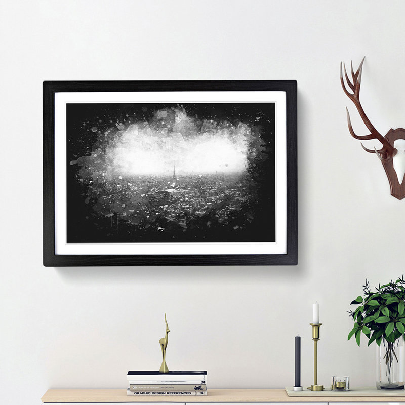 Paris Skyline - Picture Frame Graphic Art Print, 62cm H x 87cm W x 2cm D, Black Framed