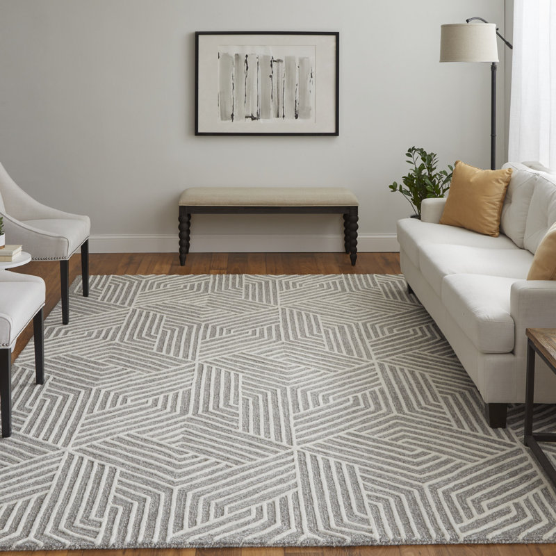 Lytton Modern Geometric, Gray/Ivory Area Rug, Rectangle 12' x 15'