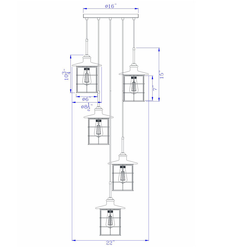 Luminaire suspendu cylindrique à 5 lumières Hampson
