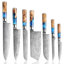 Ensemble de couteaux japonais en acier Damas 7 pièces Senken Knives - Collection Tsunami - Poignées en résine bleue