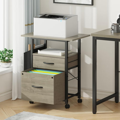 2 Drawer File Cabinet With   Extended Desktop Oak Grey