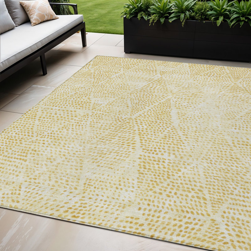 Tapis intérieur / extérieur géométrique lavable doré 5 pi x 8 pi