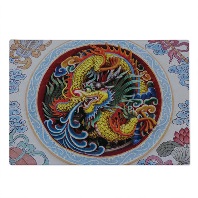 Ambesonne Flower Cutting Board Large Size Chinese Dragon Mythical Yellow Blue