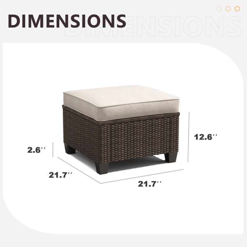Devany Wicker Outdoor Ottoman with Cushions, Sand