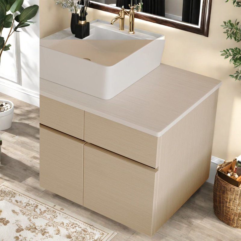 Meuble-lavabo flottant moderne avec lavabo en céramique pour salle de bain compacte