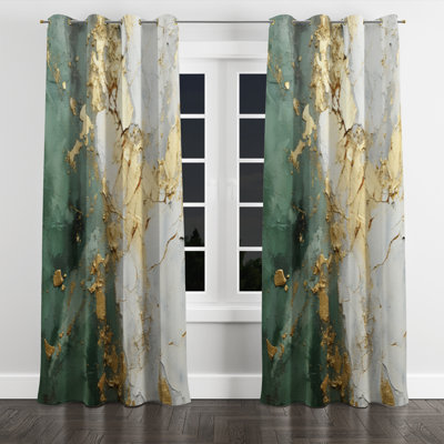 Gold And Green Paint Fusion - Abstract Painting Grommet Curtain - Velvet Room Darkening - 1 panel