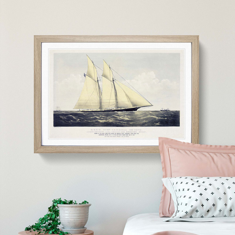 R.T.Y.C. Schr. Cambria Sail Ship - Picture Frame Painting Print, Oak Framed, 48cm H x 65cm W x 2cm D