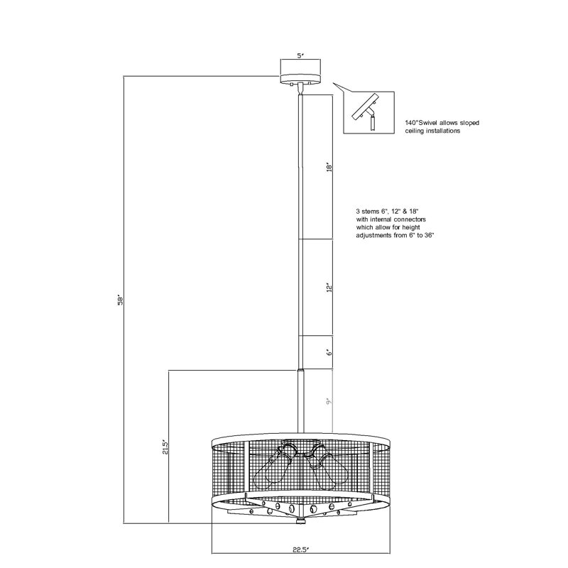 Luminaire tambour suspendu 4 lumières loc