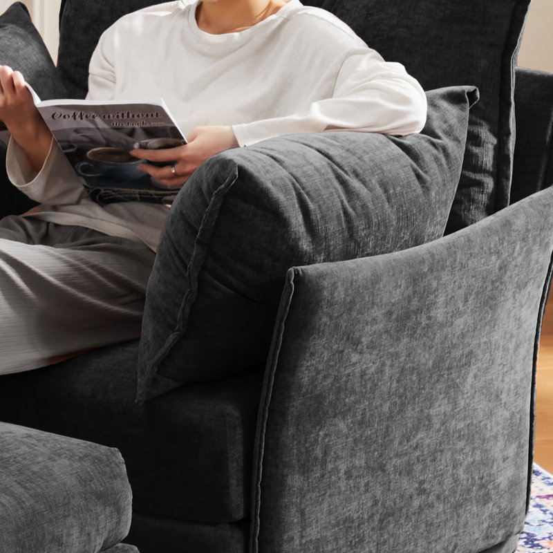 Merchelle 36'' W Oversized Premium Chenille Armchair With Accent Pillow & Removable Cushions, Black Chenille, No