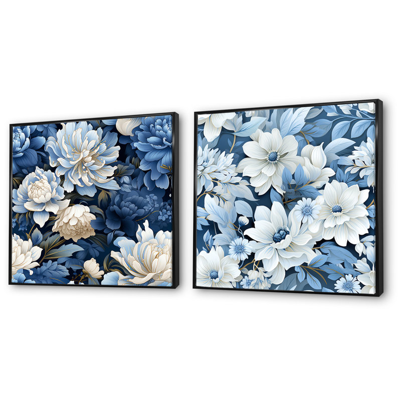 Annemasse - Ensemble de 2 décorations murales florales, Cadre noir, H 16 po x l 33 po x P 1 po