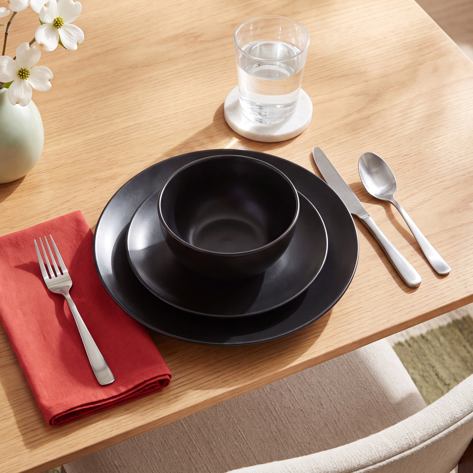 Queenslane Stoneware Dinnerware Set, Black