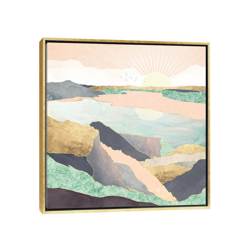 Sunrise Beach - impression d'art graphique, Pas de tapis, H 26 po x l 26 po x P 1,5 po, Toile encadrée d'or