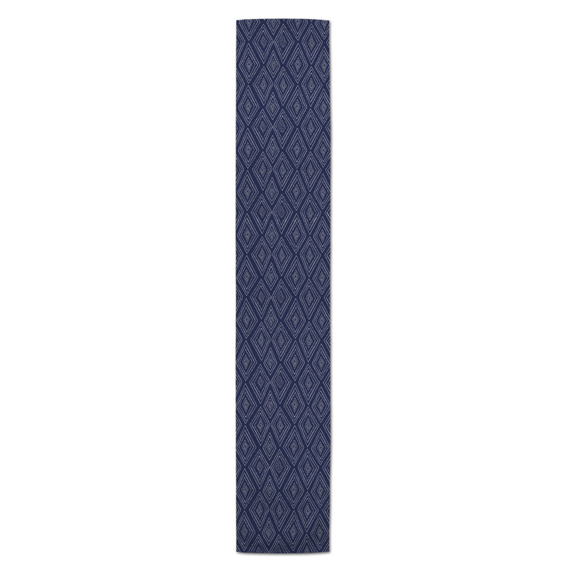 Chemin de table Doster, 90 po x 16 po, Bleu marine, Géomestrique 1