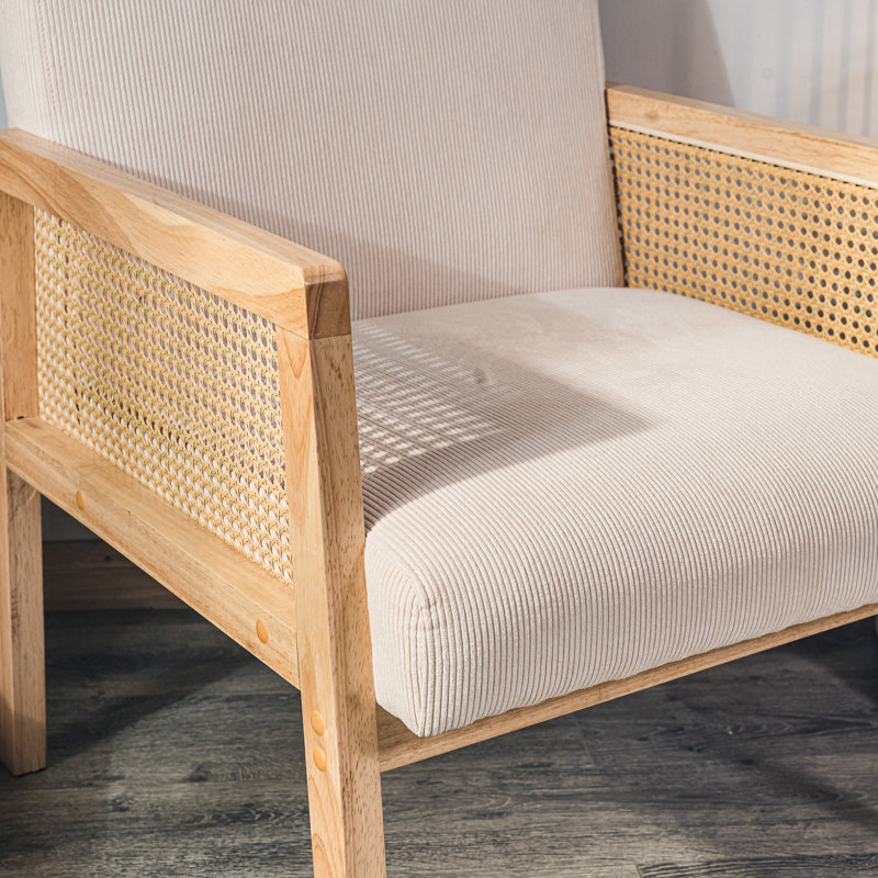 Chai en bois et canne Carlphinz, Tissu beige