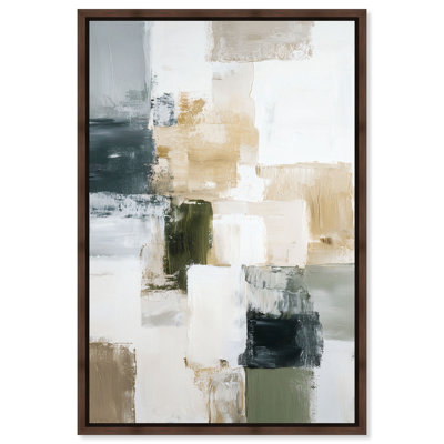 "Deep Green and Cream I", reproduction d'art sur toile encadrée par Art Remedy, cadre en noyer, 30 x 45