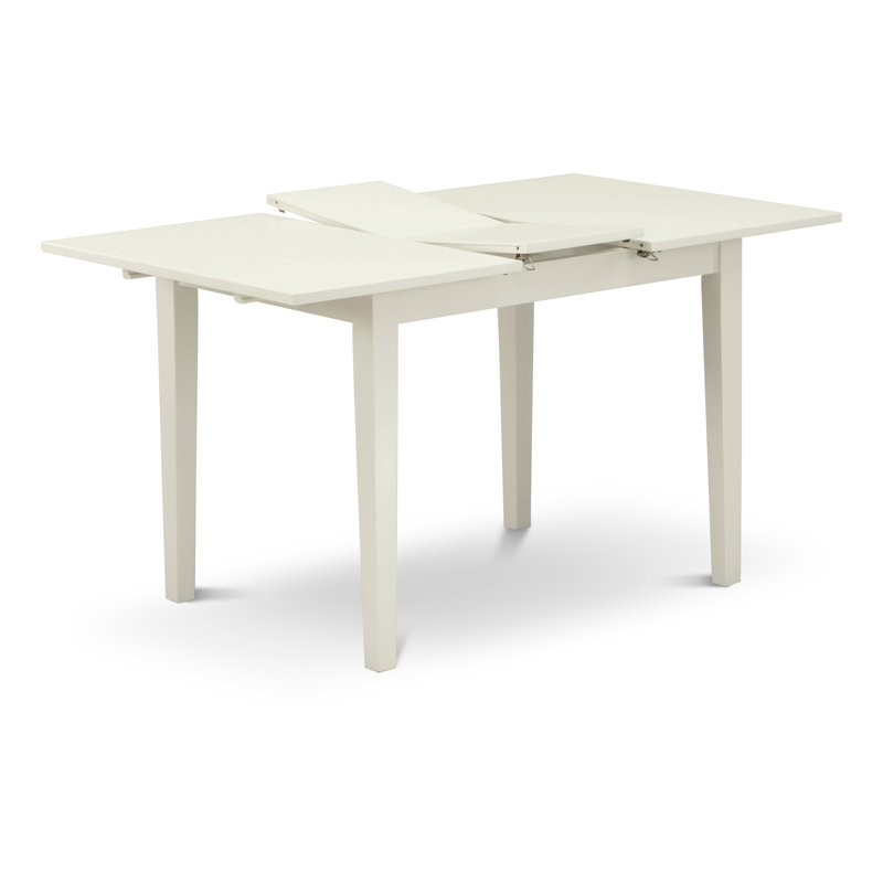 L'ensemble de table de cuisine 3 pièces comprend une table de salle à manger rectangulaire avec une rallonge papillon et 2 chaises parsons en tissu beige clair, lin blanc