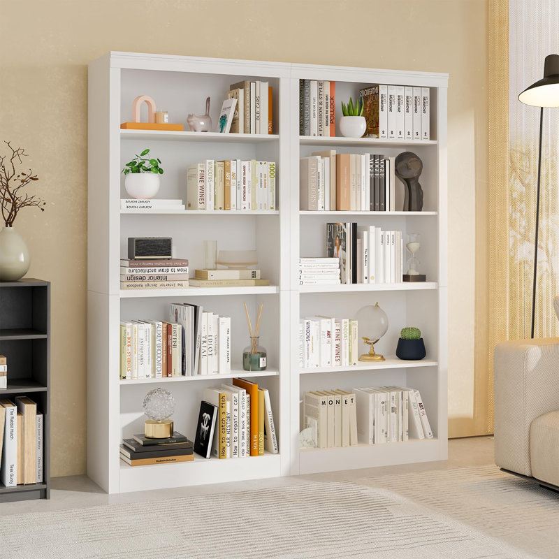 71" Tall Bookcase, 5-Tier Wooden Open Bookshelf, Modern Freestanding Storage Shelf, White